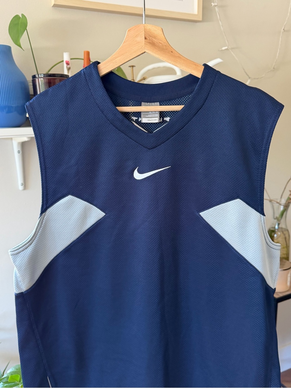 Vintage Nike Flight Navy Sleeveless Mesh Athletic Tank with Light Gray Accents